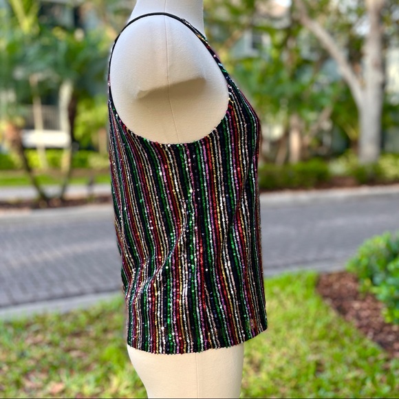 Sanctuary Black Cyber Sequins Tank Top Size S 4 6 Stretch Blouse Party Cute - Picture 11 of 16